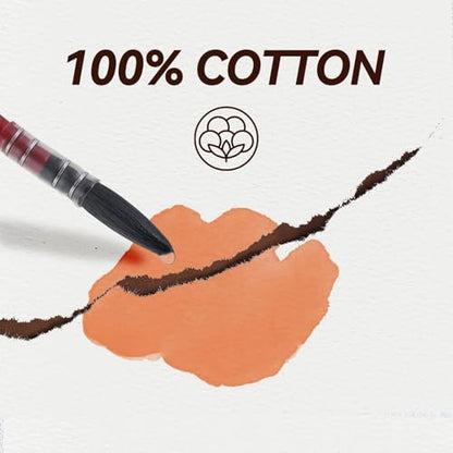 LIGHTWISH Watercolor Pad - A5 20 Sheets 100% Cotton 300GSM Cold Press Paper | Detachable with Backing Board | All-in-One Travel Watercolor Journal with Brush Holders & Storage Pockets - color: Brownish yellow
