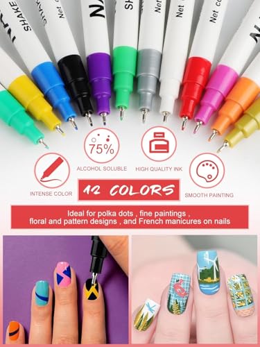 12 Color 3D Nail Art Pens Set Kalolary 0.5MM Nail Art Markers - color: F