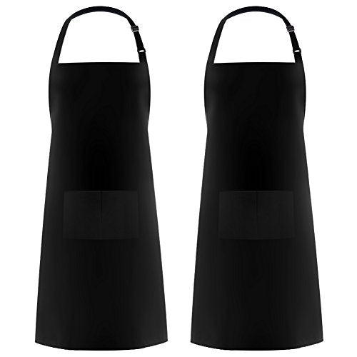 Syntus Apron for Men Women, Adjustable Cooking Kitchen Apron with 2 Pockets | Machine Washable, Firm Stitching, Stain Resistance, Long Tie Straps, 2 Pockets, Versatility, Unisex Use, Gift, BBQ - color: Basic Black, style: 2 Polyester Blend