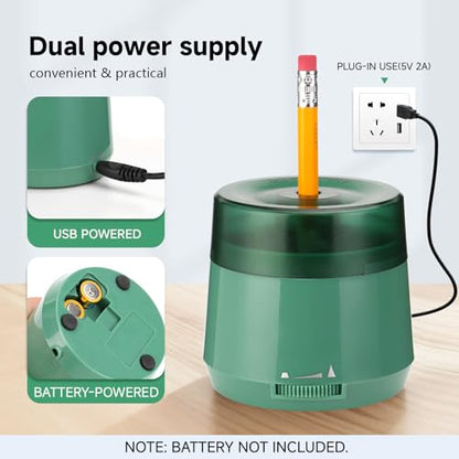 Electric Pencil Sharpener, Dual Power USB Battery Operated, Portable Design for 6-8mm Pencils, Home School Office Use (Green) - color: Green