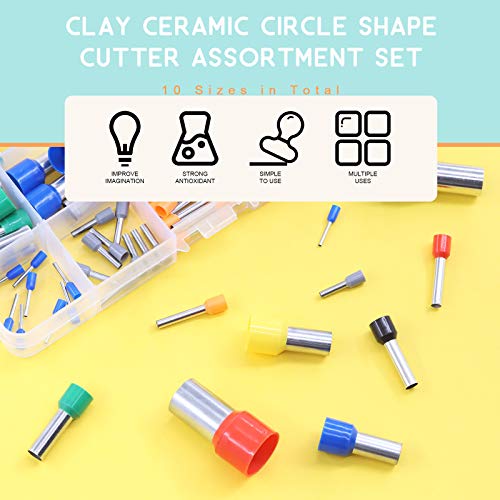 Rustark 75Pcs Polymer Clay Cutters Set 15 Sizes Stainless Steel and Plastic Indentation Round Circle Shape Cutters Molds, Ceramics Dotting Tool, Polymer Clay Tools for Art Craft Decoration