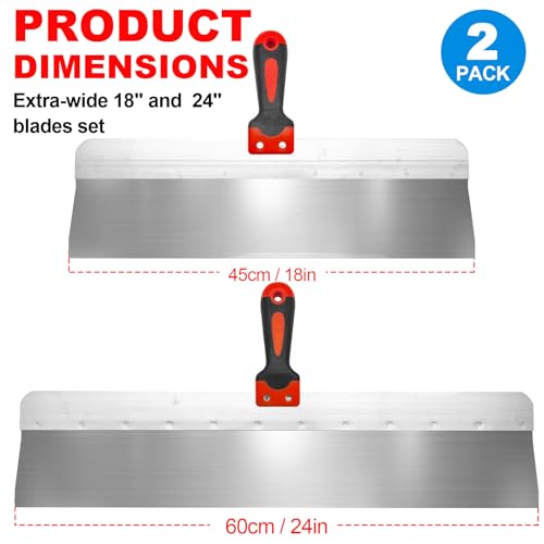 Large Drywall Knife 2pcs/Set, Drywall Hand Tool Kit | 18'' + 24'' Stainless Steel Putty Knives, Taping Knives for Drywall Joint Taping, Finishing & Patching - color: Black - D Set