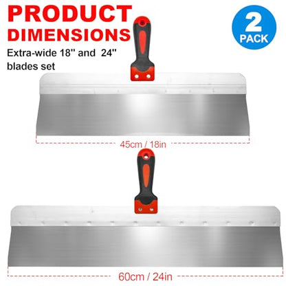 Large Drywall Knife 2pcs/Set, Drywall Hand Tool Kit | 18'' + 24'' Stainless Steel Putty Knives, Taping Knives for Drywall Joint Taping, Finishing & Patching - color: Black - D Set