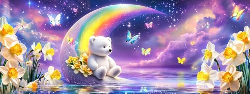 Bimkole Large Diamond Art Kits for Adults Teddy Bear, Full Drill 5D DIY Rhinestone Embroidery Set Paint with Diamonds Art Moon by Number Kits Cross Stitch Home Wall Craft Decoration 31.5x11.81 Inch - color: Teddy Bear
