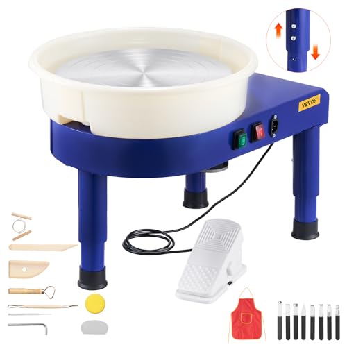 VEVOR 14in Pottery Wheel for Adults Beginners, 0-6in Height-Adjustable, 450W Pottery Forming Machine 60-300RPM Electric Ceramic Wheel, Blue | For Work Art Craft DIY, 0-6in Height-Adjustable, 60-300RPM Speed Adjustable, Electric Ceramic Wheel with Foot Ped