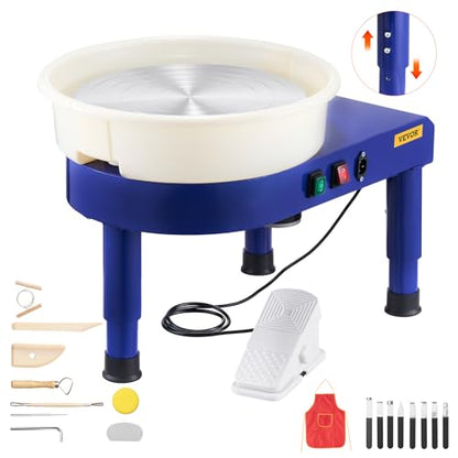 VEVOR 14in Pottery Wheel for Adults Beginners, 0-6in Height-Adjustable, 450W Pottery Forming Machine 60-300RPM Electric Ceramic Wheel, Blue | For Work Art Craft DIY, 0-6in Height-Adjustable, 60-300RPM Speed Adjustable, Electric Ceramic Wheel with Foot Ped
