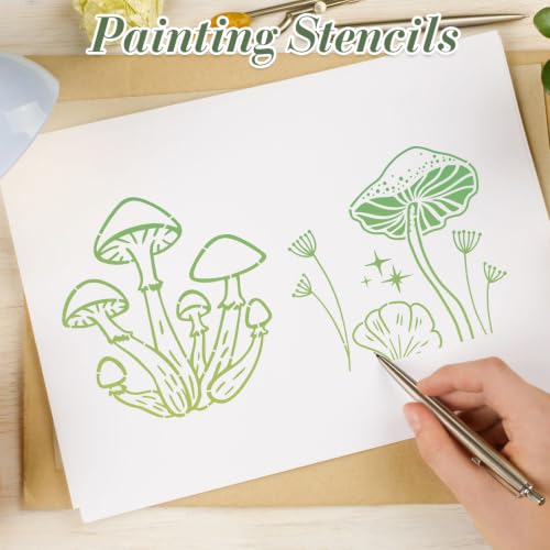 Mushroom Stencils for Crafts Reusable 20Pcs Stencils(5.8X5.8 Inch) | DIY Art Painting Stencil Furniture Decor Kit for Wood Embroidery Wall Silk Screen Journaling - color: Mushroom 2