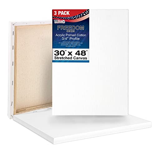 U.S. Art Supply 30 x 48 inch Stretched Canvas 12-Ounce Triple Primed, 3-Pack - Professional Artist Quality White Blank 3/4" Profile, 100% Cotton, Heavy-Weight Gesso - Acrylic Pouring, Oil Painting - size: 30" x 48"