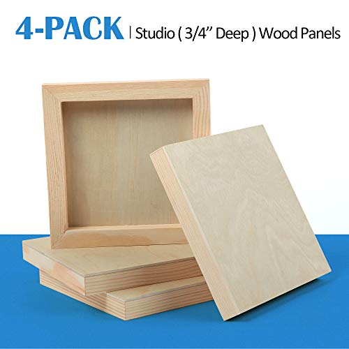 4 Pack 6x6’’ Unfinished Birch Wood Panels Kit for Painting | Studio 3/4’’ Deep Wooden Canvas, Cradle Boards for Acrylic Pouring, Art, Crafts, Epoxy Resin, Laser Engraving Cutting - size: 6'' x 6'' Studio
