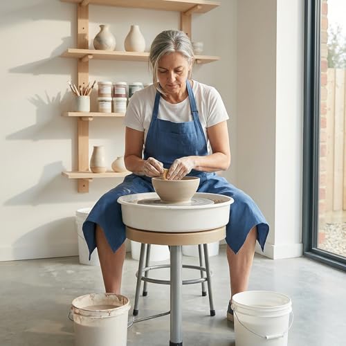 Pottery Apron Split Leg,100% Cotton Artist Apron 3 Pockets for Women Men,Ceramics Clay - color: Blue, size: 39" long