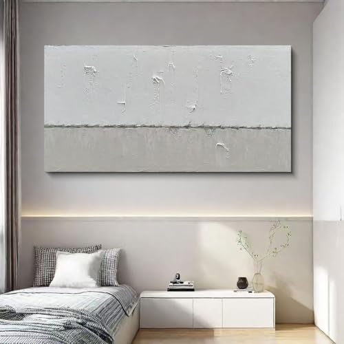 NANKAI Art Hand-painted Grey White Minimalist Oil Painting 30x60 inches - color: NKHB002
