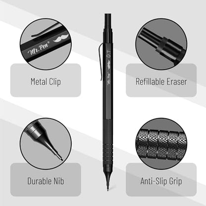 Mr. Pen- Metal Mechanical Pencil Set with Lead Refills & Erasers, 2 Pack | 2 Sizes, 0.5 & 0.7mm, 4x Tubes 2B Lead Refill, 2x Erasers for School Supplies, Note Taking, Drawing, Fathers Day Gift