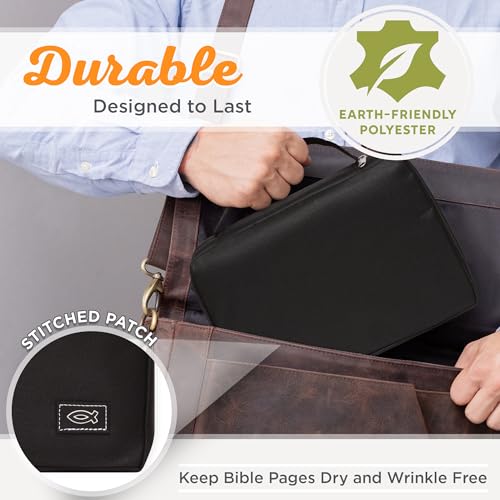 Christian Art Gifts Men or Women's Bible Cover Secure Zipper Jesus Fish, Black Canvas, Large - color: Black/Jesus Fish #2, size: Large