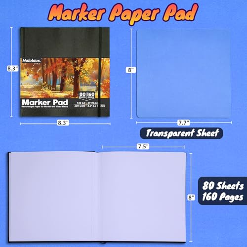 Halobios Square Sketchbook for Drawing, 120 lb/200 GSM Mixed Media Sketchbook, 80 Sheets/160 Pages Portable Marker Drawing Paper Sketch Book for Alcohol Markers, Artists, Beginners（8.3”x8.3”） - size: 8.3"*8.3"