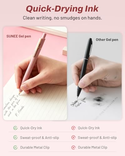 SUNEE Gel Pens, 6 Pack 0.5mm Pens Fine Point Smooth Writing Pens with Quick-Dry Black Ink, Cute Aesthetic School Office Note-Taking Pens for Journaling - Pink - color: Pink, style: 6 Pack