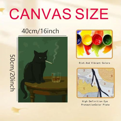 Cat Paint by Numbers Animals DIY Black Cat Painting On Canvas 16 x 20 inch - color: HL6641