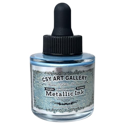 Metallic Acrylic Paint Inks -Calligraphy Ink -Professional Rich Pigment for Marker Pen,Painting,Drawing,Sketch,Resin,Wood,Ceramic (Rocky Shore Gold)