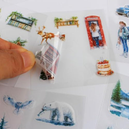 430Pcs Scrapbook Winter Landscape Stickers Set for Scrapbooking Supplies, Aesthetic Collage PET Stickers for Journaling, Junk Journal, Bujo, DIY Craft Art, Scrap Booking Supples Kit - color: Winter Sun Shines