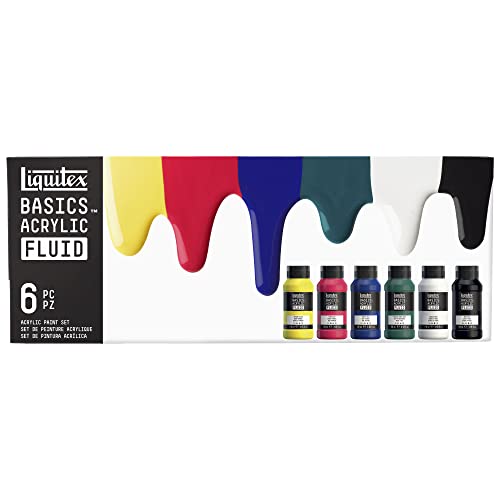 Liquitex BASICS Acrylic Fluid Paint, 12 x 118ml (4-oz.) Bottle Set | Super Versatile, Fine Art Pigments; Fluid Consistency, Vibrant satin colors, Permanent, Lightfast, Water-Resistant Finish - style: 6 x 118ml (4-oz.)