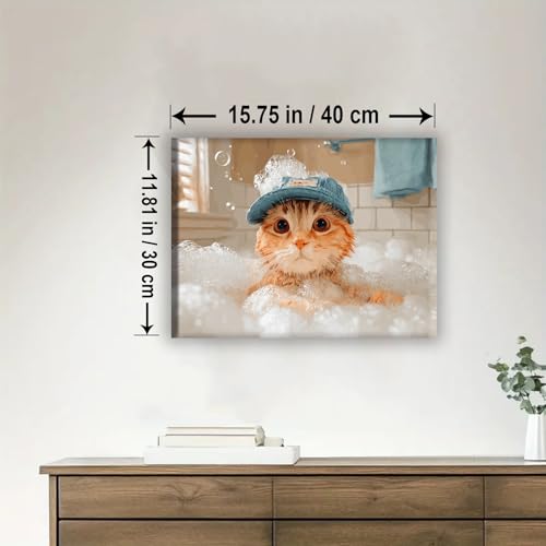 Aeontinity CAT Bathroom Animal Framed Canvas DIY Paint by Numbers Kit Bar Cafe Cave Home Room Wall Bathroom Porch Patio Decor Gift, 16 x 12 Inch - color: CAT BATHROOM