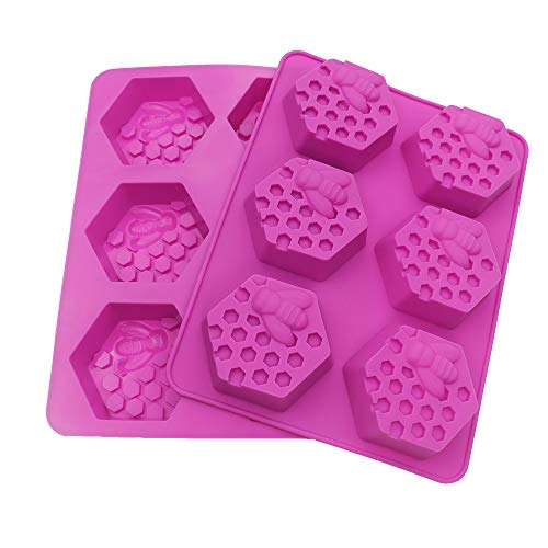 Sakolla 2 Pack Honeycomb Silicone Soap Molds, 6 Cavity Hexagon Bee Silicone Molds for Soap, Lotion Bars, Wax Melts, Beeswax (Purple) - color: Honeycomb/Purple
