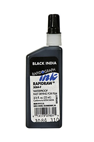 Koh-I-Noor Rapidraw Pigment-Based Ink, 0.75 Oz Bottle, Black (3084F.BLA) - size: 0.7 fl oz, style: Rapidraw Ink
