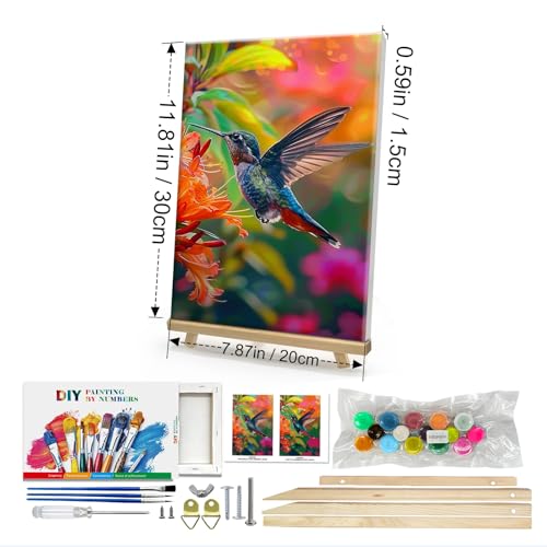 HeeBenor Framed Paint by Numbers Kit for Adults, Hummingbird Paint by Numbers Kit for Adults with Easel, DIY Flower Bird Paint by Number with Frame, Adult Paint by Number Kits Framed Canvas 8x12 Inch - color: Hummingbird 009