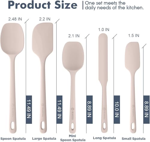ChefAide 5 Pieces Silicone Spatula Set, Food Grade Rubber Spatula, Upgrade Strong Handle with Ergonomic Grip, Heat Resistant Up to 600°F for Nonstick Cookware, Cooking - color: Beige, size: 5 pieces