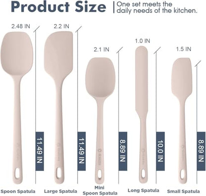ChefAide 5 Pieces Silicone Spatula Set, Food Grade Rubber Spatula, Upgrade Strong Handle with Ergonomic Grip, Heat Resistant Up to 600°F for Nonstick Cookware, Cooking - color: Beige, size: 5 pieces