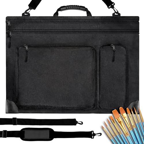 Art Portfolio Bag Fits18 x 24 Inches Artwork– Lightweight Waterproof Artist Portfolio Case with Shoulder Strap 4 Pockets, Reinforced Corners, Art Folder for Artwork, Posters, Sketches & Drawings