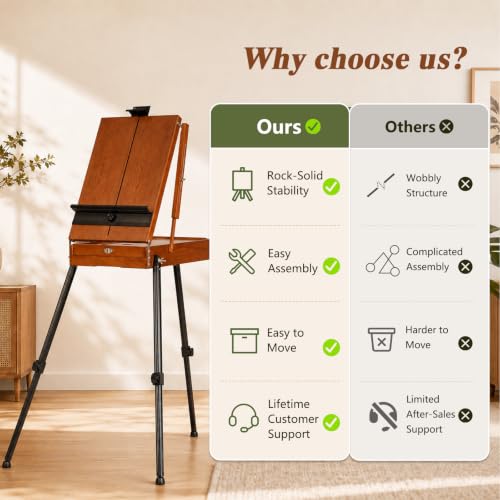 DJAR French Easel for Painting, Portable Adjustable Art Easel with Drawer, Wooden Palette, Holds Canvas up to 34", Sketchebox for Adults, Artists
