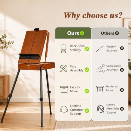 DJAR French Easel for Painting, Portable Adjustable Art Easel with Drawer, Wooden Palette, Holds Canvas up to 34", Sketchebox for Adults, Artists