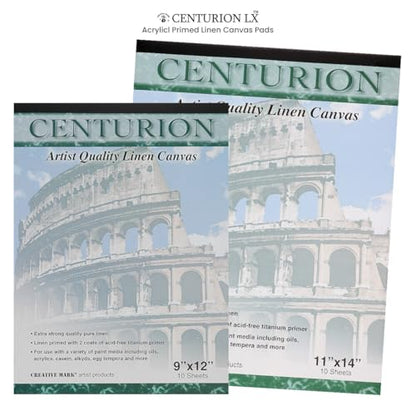 Centurion Acrylic Primed White Linen Canvas Sheet Pad, Pack of 6 Assorted Sizes - 2 Pads Each 6x8", 11x14", 9x12", 11oz Weight, Tape-Bound for Acrylics, Alkyds, Water-Mixable Oils, 60 Total Sheets - size: Assorted Sizes