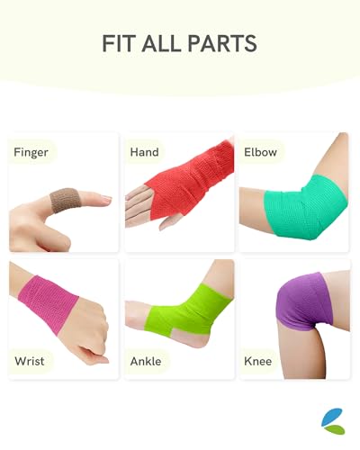 FriCARE Self Adhesive Bandage Wrap, Medical Tape in First Aid Kit | Elastic Cohesive Bandages for Sports/Vet/Wrist Ankle Wounds, 2 Inches X 5 Yards, Latex-free 6 Rolls, Quartz Glow - color: Quartz Glow