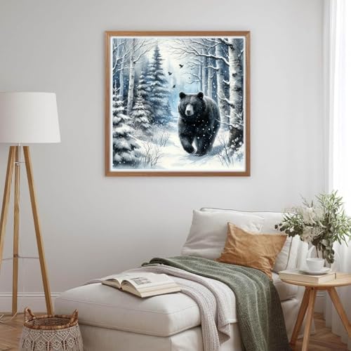 MOMDEDP Diamond Painting Kits for Adults -Forest Bear DIY 5D Diamond Art Kits Full Drill Winter Diamond Dots Paintings with Diamonds Gem Art and Crafts for Beginners Home Decor 12x12inch Animal
