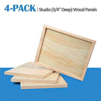 4 Pack 11x14’’ Unfinished Birch Wood Panels Kit for Painting | Studio 3/4’’ Deep Wooden Canvas, Cradle Boards for Acrylic Pouring, Encaustic, Crafts, Epoxy Resin, Laser Engraving Cutting - size: 11'' x 14'' Studio
