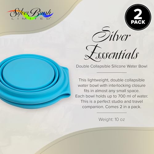 Silver Brush Limited Silver Essentials Paintbrush Water Bowl, 700ml/23.7oz | 2 Pack, Watercolor, Watermedia, Plein Air, Folds Into A Pouch, Reusable Artist Water Cup, Leak-proof, Silicone, Easy to Clean - size: Double 700ml