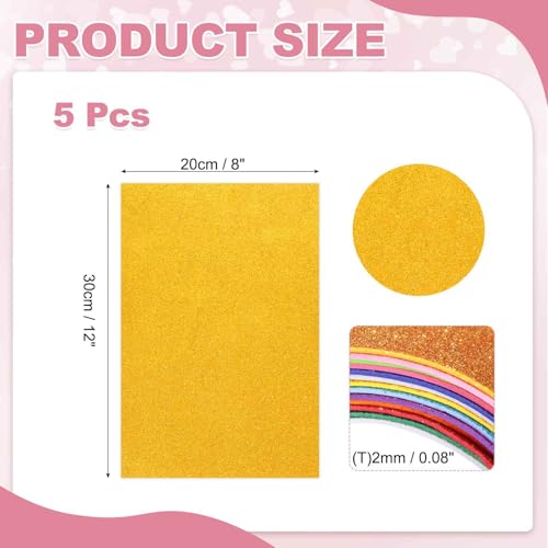 MECCANIXITY 5 Sheets Gold Shiny Foam Sheets, 8 Inch x 12 Inch Sparkle EVA Foam Handicraft Sheets EVA Paper for Art Crafts Projects, Scrapbook Gift DIY Card Party Decoration - color: Gold