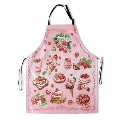 Funny Apron Polyester Grooming Aprons with Pocket for Cooking Kitchen Grilling Adults - color: Strawberry Pink