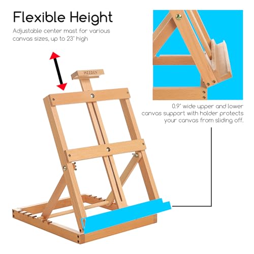MEEDEN Heavy-Duty Tabletop Studio H-Frame Wooden Easel- Solid Beech Wood Adjustable Artists Desktop Wood Easel Table for Artist, Beginners & Teens- Holds Canvas Art up to 23" High