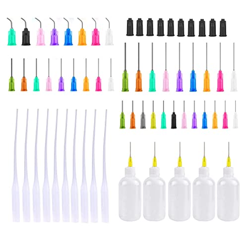 SKYPRO 54Pcs 30ml Precision Tip Applicator Bottles Kit, Dispensers Applicator Bottles for Liquid, Glue Oil, Acrylic Paint – 5 Squeeze Bottles, 5 Syringe Caps, 5 Glue Nozzles and 39 dispensing needles - size: 30ml-54pcs