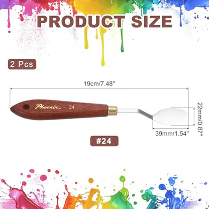 MECCANIXITY Pack of 2 Palette Knife No.24, 7.5" Long with Stainless Steel Flexible Spatula Pallet Knife and Wood Handle for Scraping, Mixing, Oil Acrylic Painting Canvas - style: No.24