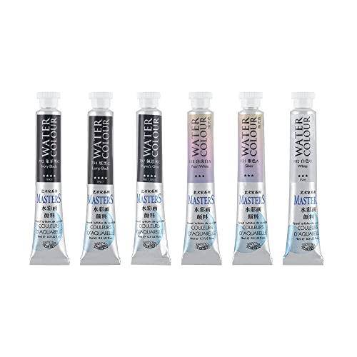 Marie's Masters Quality Watercolor Paint - Grayscale, 9 mL (Set of 6) - Concentrated Color, Pure Pigments, High Lightfastness Ratings - color: Grayscale