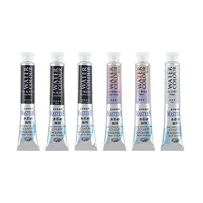 Marie's Masters Quality Watercolor Paint - Grayscale, 9 mL (Set of 6) - Concentrated Color, Pure Pigments, High Lightfastness Ratings - color: Grayscale