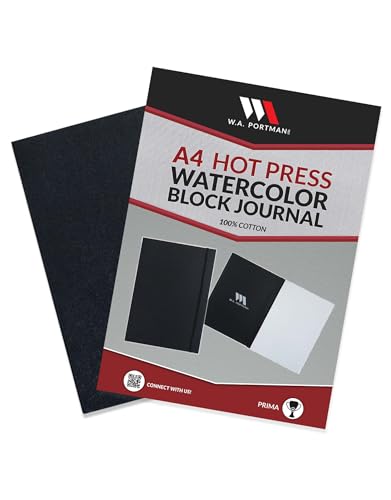 WA Portman 11.3" x 8.3" Hot Press Watercolor Paper Block A4, 300GSM Art Pad | A4 Hot Pressed Watercolor Paper Block, 100% Cotton with Waterproof Cover, 140Lb 60 Pages (30 Sheets) Elastic Band Closure Pad