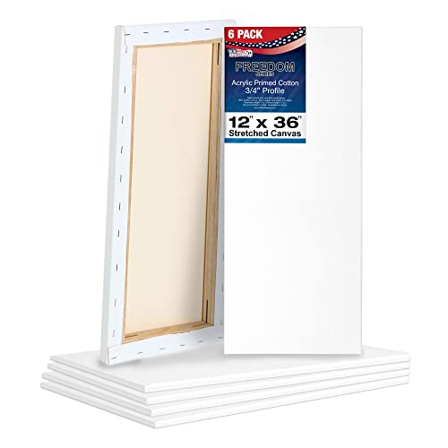 U.S. Art Supply 12 x 36 inch Stretched Canvas for Painting, 12oz Triple Primed, 6-Pack - Professional Artist Quality White Blank 3/4" Profile, 100% Cotton, Heavy-Weight Gesso - Acrylic Pouring, Oil - size: 12" x 36"