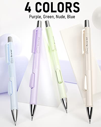 Nicpro 4PCS Pastel Mechanical Pencil 0.5mm, Cute Pencils Fast Click | 100PCS HB Lead Refills, Erasers and Eraser Refills, Aesthetic School Supplies for Writing, Drawing, Sketching - style: 4PCS-0.5mm
