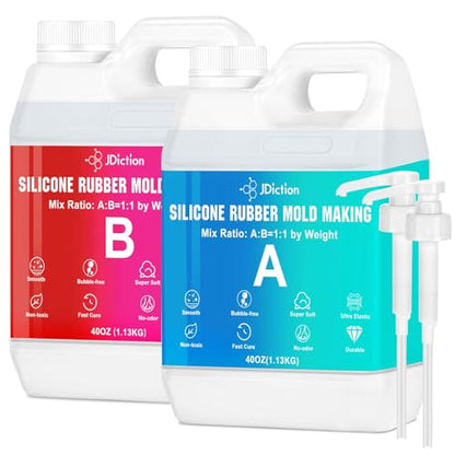 JDiction Silicone Mold Making Kit, 5lb(80oz) Super Elastic Liquid Silicone for Molds Making, Fast Cure Soft Mold Making Silicone Rubber for Casting Resin Molds/Silicone Molds/Candle/Soap Molds - size: 80oz