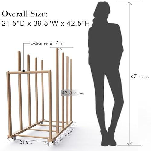 Art Storage Rack, Art Canvas Storage, Art Drying Rack, Canvas Boards Rack Art Storage with Handle & Caster Wheels for Drawing Board, Panel, Paper Pad for Art Studios, Artworks, Gallery - size: 21.5"D x 39.5"W x 42"H