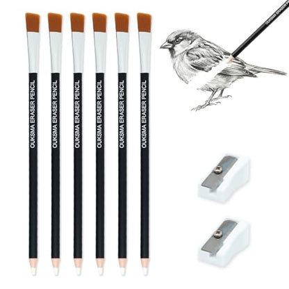 Eraser Pencil Set with Brush and Sharpener, Precision Detail Erasers for Sketching, Drawing, Highlights, Texture Shaping, Art Supplies (6 Eraser Pencils + 2 Sharpeners) - style: 6 Eraser Pencils + 2 Sharpeners